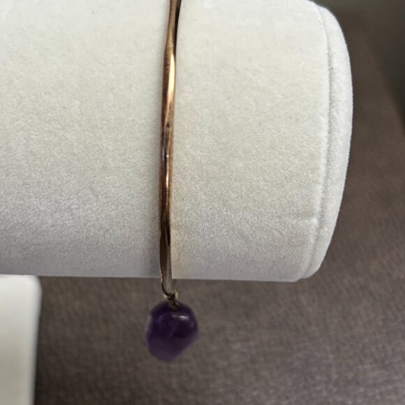 Gold tone Silver 925 Oval Vermeil Purple Amethyst Dangle Charm Bangle Bracelet - Picture 4 of 12